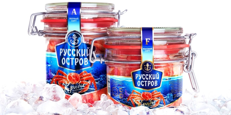 Самоклеящаяся этикетка на упаковке для морепродуктов